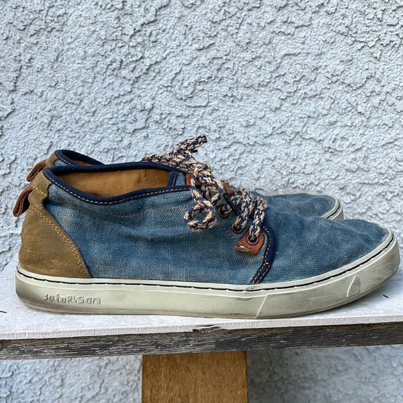Satorisan Yasuragi Blue Linen Denim Jeans Sneaker Shoes Men’s 11 / 45 Distressed